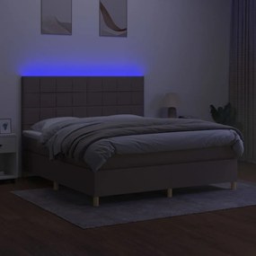 Κρεβάτι Boxspring με Στρώμα &amp; LED Taupe 160x200 εκ. Υφασμάτινο - Μπεζ-Γκρι