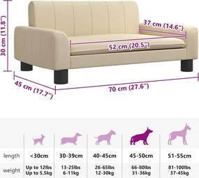vidaXL Κρεβάτι Σκύλου Κρεμ 70 x 45 x 30 εκ. Υφασμάτινο