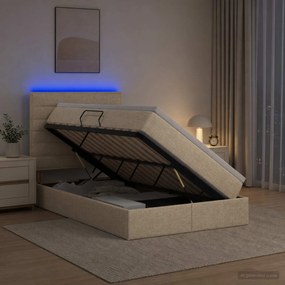 vidaXL LED Κρεβάτι αποθήκευσης με στρώμα Κρεμ 120 x 200 cm Ύφασμα