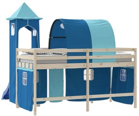 vidaXL Κουρτίνες για Υπερυψωμένο Κρεβάτι με Τούνελ και Πύργο Μπλε