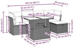 Σαλόνι Κήπου Σετ 6 Τεμαχίων Γκρι Συνθετικό Ρατάν με Μαξιλάρια - Γκρι