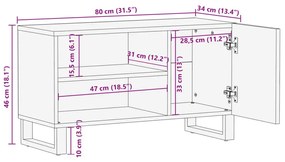 Έπιπλο Τηλεόρασης 80x34x46 εκ. από Μασίφ Ξύλο Μάνγκο - Καφέ