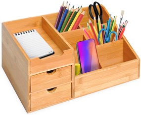 HOMCOM Οργάνωση Γραφείου Κουτί Αποθήκευσης Γραφείου Κουτί Οργάνωσης 2 Συρτάρια Φυσικό Μ33 x Π20,5 x Υ15,5 cm