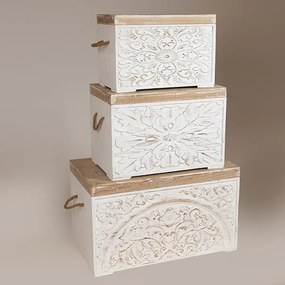 S/3 ΜΠΑΟΥΛΑ ΞΥΛΙΝΑ ΛΕΥΚΑ 69.5x40x41cm / 52.5x33x36.5cm / 45x26x31cm|752-17073