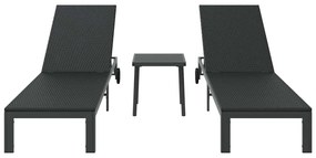 vidaXL Ήλιο-κρεβάτι με μαξιλάρι 2-πρόσωπο 3 pcs Μαύρο συνθετικό ρατάν