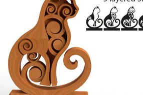 Σετ των 2 Intra απο ξύλο plywood 3mm-4mm πάχος 3D Διακόσμηση γάτας - Διακόσμηση σε στρώσεις Δίασταση 30x20 cm INTRAFABR-89450193