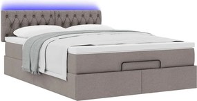 vidaXL Οθωμανικό κρεβάτι με στρώμα &amp; LEDs τεφρόχρουν χρώμα Ύφασμα