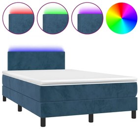 vidaXL Κρεβάτι Boxspring με Στρώμα & LED Σκ. Μπλε 120x200εκ. Βελούδινο