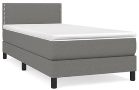 vidaXL Κρεβάτι Boxspring με Στρώμα Σκούρο Γκρι 90x190 εκ. Υφασμάτινο