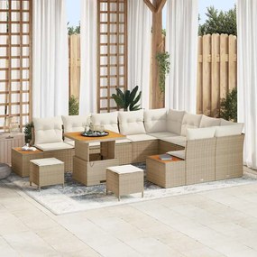 vidaXL Σετ καναπέ κήπου 12 τεμαχίων από πολυ rattan με μαξιλάρια σε μπεζ χρώμα