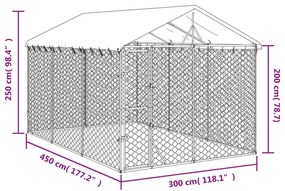 vidaXL Κλουβί Σκύλου Εξ. Χώρου με Οροφή Ασημί 3x4,5x2,5 μ Γαλβ. Ατσάλι