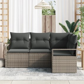 vidaXL 4 Τεμαχίων Σετ Καναπέ Κήπου με Μαξιλάρια Γκρι Πολυ Ρατάν
