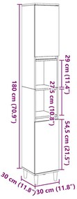 Ντουλάπι μπάνιου Δρυς τεχνίτης 30x30x190 cm Κατασκευασμένο ξύλο - Καφέ