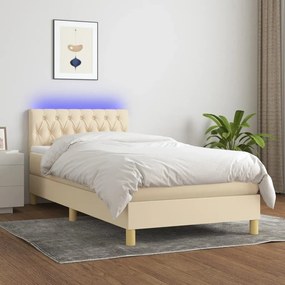 ΚΡΕΒΑΤΙ BOXSPRING ΜΕ ΣΤΡΩΜΑ &amp; LED ΚΡΕΜ 100X200 ΕΚ. ΥΦΑΣΜΑΤΙΝΟ 3133938