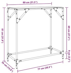 Τραπέζι Κονσόλα Επιφάνεια Μαύρο Γυαλί 80 x 35 x 81 εκ. Ατσάλι - Μαύρο