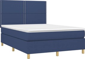 vidaXL Κρεβάτι Boxspring με Στρώμα Μπλε 140x190 εκ. Υφασμάτινο