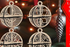 Σετ των 3 Intra απο ξύλο plywood 3mm-4mm πάχος Τρισδιάστατο Χριστουγεννιάτικων Μπάλων V14 Δίασταση 1x1 cm INTRAFABR-108536196