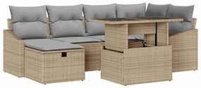 vidaXL Σετ Καναπέ Κήπου με μαξιλάρι 7 pcs Μπεζ Πολυ ράταν