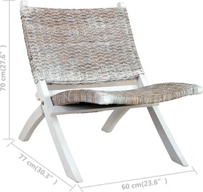 vidaXL Καρέκλα Λευκή Φυσικό Ρατάν Kubu και Μασίφ Μαόνι