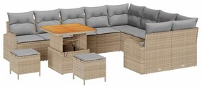 vidaXL Σετ Καναπέ Κήπου με μαξιλάρι 12 pcs Μπεζ Πολυ ράταν