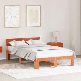 vidaXL Κρεβάτι με Κεφαλάρι Κερωμένο Καφέ 120x190 εκ. Μασίφ Ξύλο Πεύκου