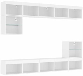 vidaXL Έπιπλα Τοίχου Τηλεόρασης 8 τεμ LED Λευκά από Επεξεργασμένο Ξύλο