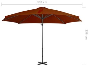 Ομπρέλα Κρεμαστή Τερακότα 300 εκ. με Ιστό Αλουμινίου - Πορτοκαλί