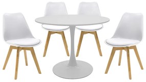 Τραπεζαρία Balou-Gaston σετ 5τεμ pakoworld MDF και pp σε λευκή-φυσική απόχρωση Φ100x73εκ