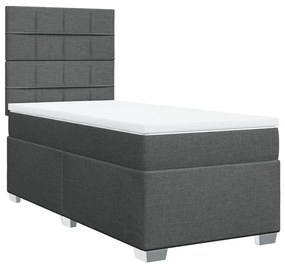 Κρεβάτι Boxspring με Στρώμα Σκούρο Γκρι 100x200 εκ. Υφασμάτινο - Γκρι