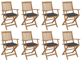 3075100 vidaXL Καρέκλες Εξ. Χώρου Πτυσσόμενες 8 τεμ. Ξύλο Ακακίας &amp; Μαξιλάρια Ανθρακί, 1 Τεμάχιο