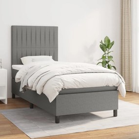 vidaXL Κρεβάτι Boxspring με Στρώμα Σκούρο Γκρι 100x200 εκ. Υφασμάτινο