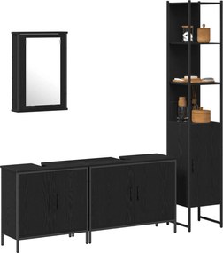 vidaXL Σετ Επίπλων Μπάνιου με ράφι 4 pcs Μαύρο Επεξεργασμένο ξύλο