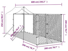 Κλουβί Σκύλου Εξ. Χώρου με Οροφή Ασημί 2x6x2,5 μ. Γαλβ. Ατσάλι - Ασήμι