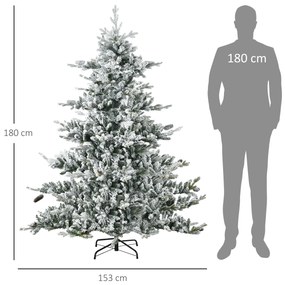 HOMCOM Χριστουγεννιάτικο Δέντρο, Τεχνητή Ελάτη, 1,80m ύψος, Πλούσιο σχήμα, Ρεαλιστική εμφάνιση, Χιονισμένα κλαδιά, Κουκουνάρια