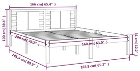 vidaXL Πλαίσιο Κρεβατιού Γκρι 160 x 200 εκ. από Μασίφ Ξύλο Πεύκου