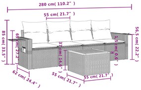 vidaXL Σετ Καναπέ Κήπου 5 Τεμαχίων Μαύρο Συνθετικό Ρατάν με Μαξιλάρια