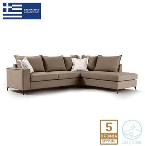 Γωνιακός καναπές αριστερή γωνία Romantic pakoworld ύφασμα cream-mocha 290x235x95εκ