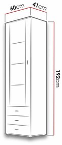 Βιτρίνα Charlotte E102, Lefkas δρυς, Μαύρο, Με πόρτες, Με συρτάρια, Ο αριθμός των θυρών: 1, Αριθμός συρταριών: 3, 192x60x41cm, 52 kg | Epipla1.gr