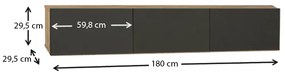 Έπιπλο τηλεόρασης επιτοίχιο Damla Megapap μελαμίνης με LED χρώμα sapphire oak - ανθρακί 180x29,5x29,5εκ. - GP042-0169,4 - GP042-0169,4