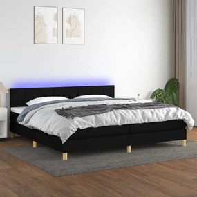 Κρεβάτι Boxspring με Στρώμα &amp; LED Μαύρο 200x200 εκ. Υφασμάτινο - Μαύρο