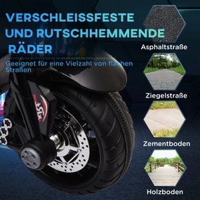 HOMCOM Ηλεκτρικό παιδικό μοτοσικλέτα, Φώτα &amp; Ήχοι, 3 km/h, επαναφορτιζόμενο, Πλαστικό &amp; Μέταλλο, Μαύρο/Κόκκινο