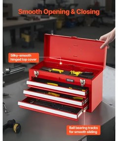 VEVOR Tool Box 20.5-inch Portable Metal Tool Box 3 Drawers Tool Organizer Red