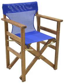 Πολυθρόνα σκηνοθέτη Klara Megapap ξύλινη μασίφ οξιά χρώμα καρυδί εμποτισμού με διάτρητο μπλε πανί 61x51x86εκ. - Ξύλο - GP100-0008