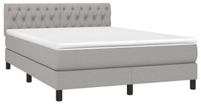 vidaXL Κρεβάτι Boxspring με Στρώμα Ανοιχτό Γκρι 140x190 εκ. Υφασμάτινο