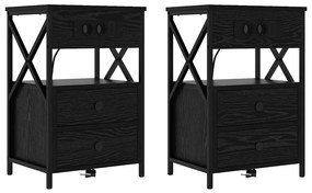 vidaXL Κομοδίνο 2 pcs Μαύρη δρυς 40 x 31 x 60 εκ. Επεξεργασμένο ξύλο