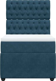 vidaXL Κρεβάτι Boxspring με Στρώμα Μπλε 90x190 εκ. Βελούδινο