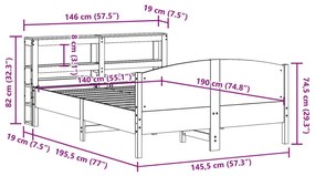 Σκελετός Κρεβατιού Χωρίς Στρώμα Καφέ 140x190 Μασίφ Ξύλο Πεύκου - Καφέ