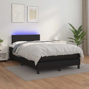 vidaXL Κρεβάτι Boxspring με Στρώμα&amp;LED Μαύρο 120x190εκ.Συνθετικό Δέρμα