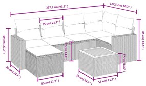 vidaXL Καναπές Σετ 7 Τεμαχίων Μαύρο Συνθετικό Ρατάν με Μαξιλάρια