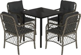 vidaXL Σετ Τραπεζαρίας Κήπου 5 τεμ. Γκρι Συνθ. Ρατάν με Μαξιλάρια